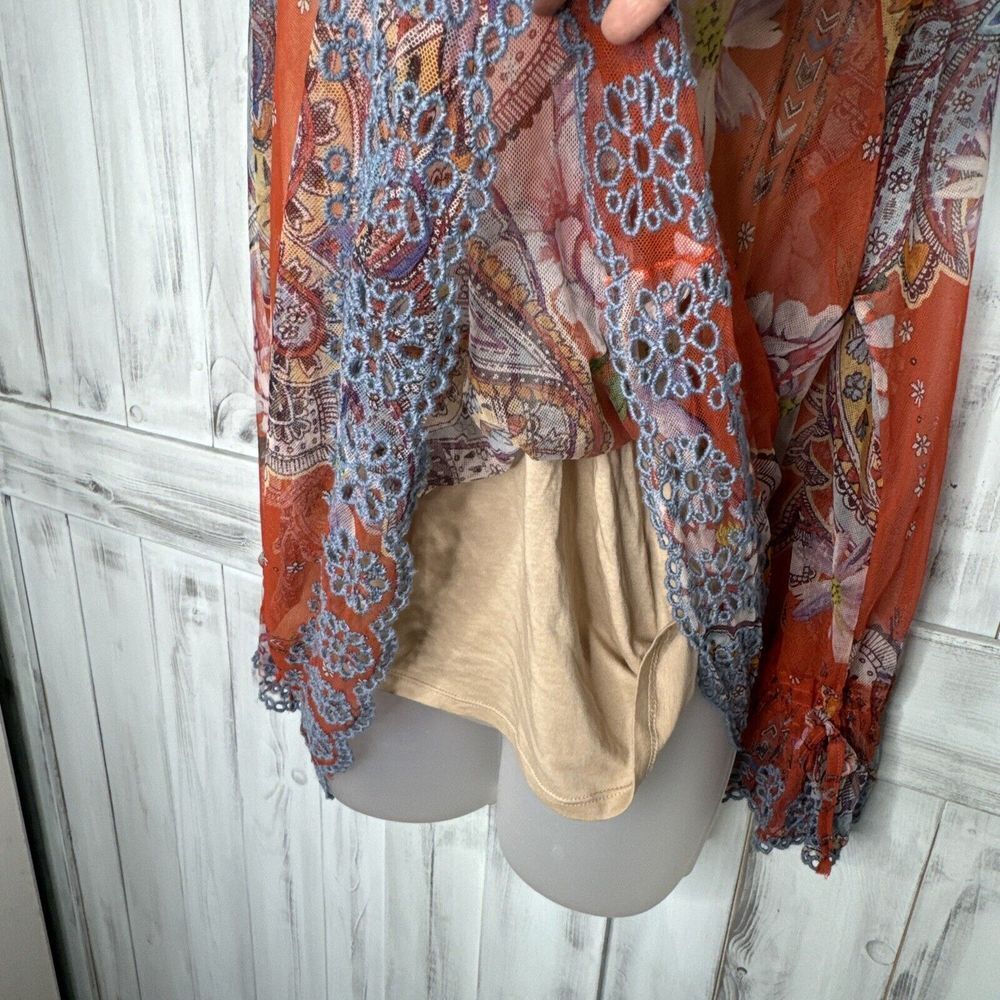 NWT WOMENS‎ JOHNNY WAS BIYA ORANGE COLORFUL PAISLEY EYELET MESH BLOUSE W/ SLIP M - Picture 8 of 16